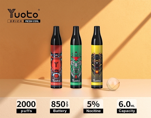 Ursprüngliches Yuoto 2000 stößt vape Vape Wegwerf-E-Zigaretten Vape-Stift Mesh Coils 6ml E Saft-850mAh luft