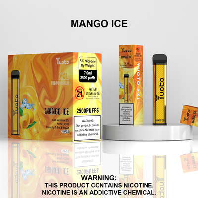 Yuoto xxl 2500 Puffs Einweg-Vape-Pod Mango-Eisgeschmack 7 ml Ejuice 1200-mAh-Akku aus China-Fabrik