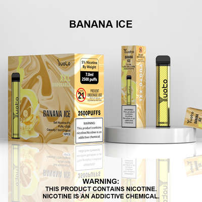 Yuoto XXL 2500 Puffs 1200 mAh Einwegbatterie 7,0 ml Ejuice Bananeneisgeschmack für Indien