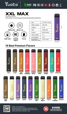 ODM Yuoto 3500 stößt Mischsaft des Vape-Stangen-16 aroma-ROHS 1200mAh der Batterie-9ml E luft