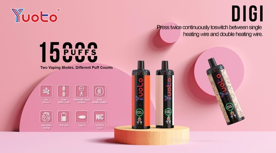Einweg-Dampf-Plastik-AL 850mAh 15000 Puffs Einstellbarer Luftstrom 23 Geschmacksrichtungen DualMesh-Spule