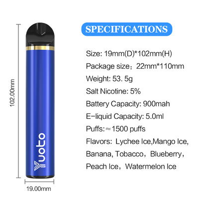 Zertifikat mit 23 Hauche der Aroma-1500 Wegwerf-CER-CF Vape 5ml E Juice Capacity