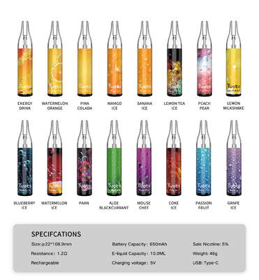 Yuoto-Blase stößt Wegwerf-Vape-Ausrüstung 4000 10ml wieder aufladbare Art c 650mAh luft