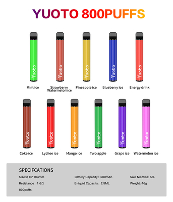 Yuoto 800 stößt Vape mit 11 Aromen Origal-Bereich 2,5 ml Juice Capacity luft