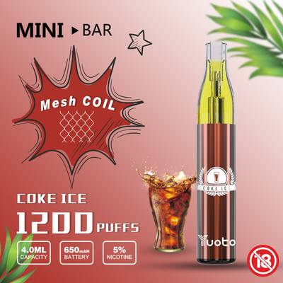 Hauch Yuoto-Minibar-1200 Wegwerf-Batterie 650mAh Vape 15flavor E-Saft-4.0ml