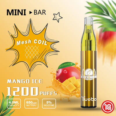 Hauch Yuoto-Minibar-1200 Wegwerf-Batterie 650mAh Vape 15flavor E-Saft-4.0ml